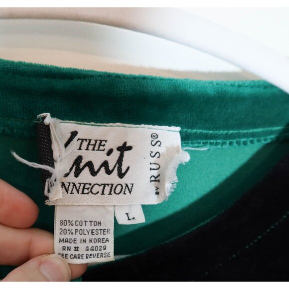 Vintage 90s Velour Velvet Colorblock Faux Button Down Top Size L Russ - Picture 5 of 5